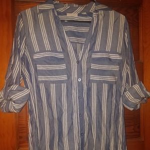 NY&C Womens Striped Button Down Collared Shirt